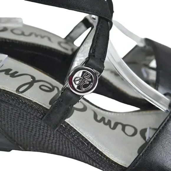 Sam Edelman Leather Wedge Sandal Heel Black Size 6 - Picture 3 of 14